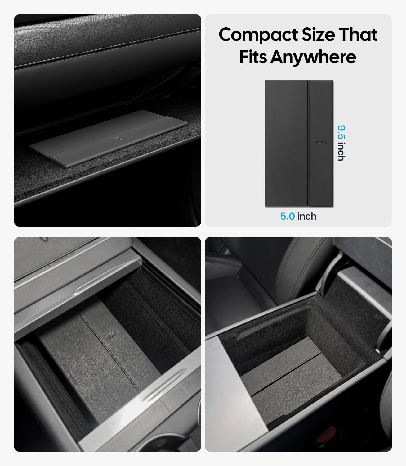 Compact size product shown in various settings with text indicating it fits anywhere.