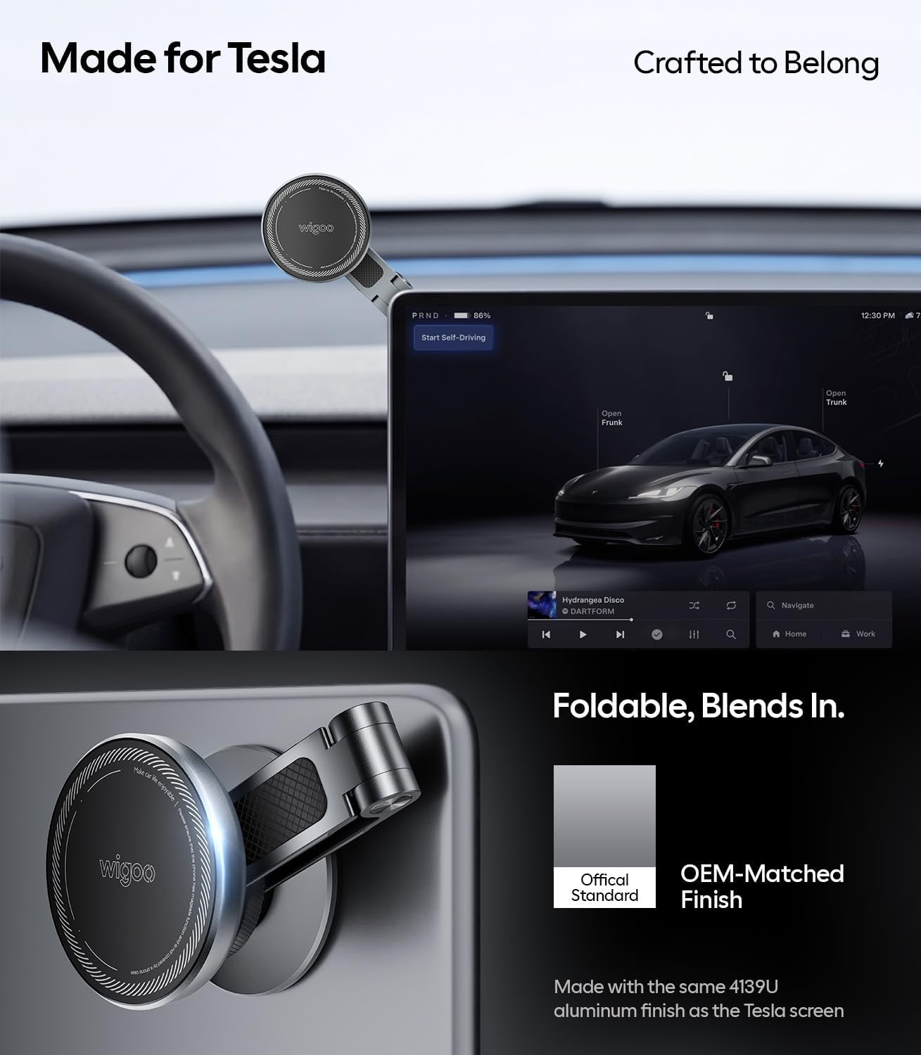 for Tesla Model 3/Y/YL/X/S Phone Mount, OEM-Style, Strongest Magnet | 360° Rotation Foldable Hidden Phone Holder, for Magsafe iPhone 17-12 Series, Tesla Model Y Model 3 Accessories WIGOO