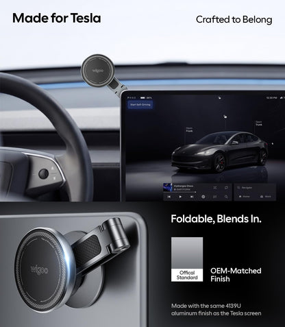 for Tesla Model 3/Y/YL/X/S Phone Mount, OEM-Style, Strongest Magnet | 360° Rotation Foldable Hidden Phone Holder, for Magsafe iPhone 17-12 Series, Tesla Model Y Model 3 Accessories WIGOO