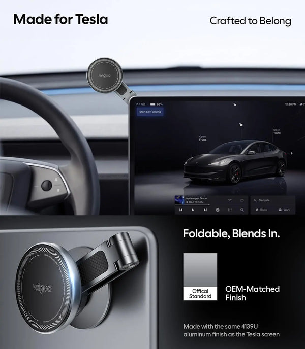 for Tesla Model 3/Y/YL/X/S Phone Mount, OEM-Style, Strongest Magnet | 360° Rotation Foldable Hidden Phone Holder, for Magsafe iPhone 17-12 Series, Tesla Model Y Model 3 Accessories WIGOO