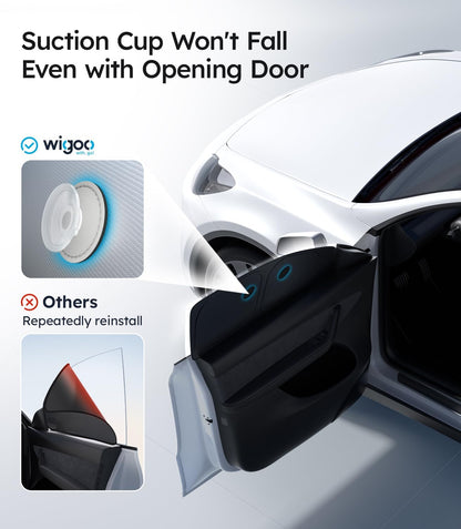 Car rearview mirror with wigoo suction cup demonstrating stability even with an opening door.