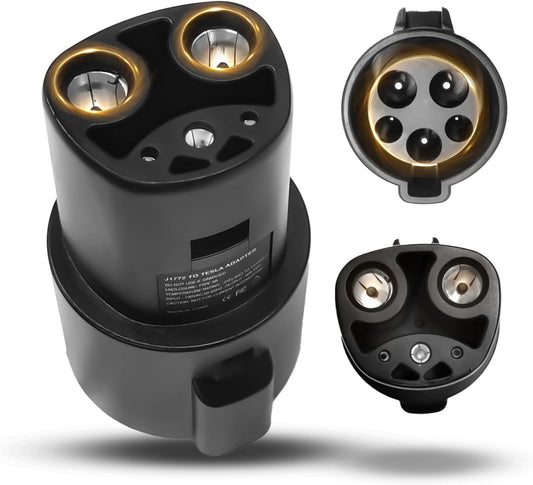 Black automotive plug with three different views on a white background