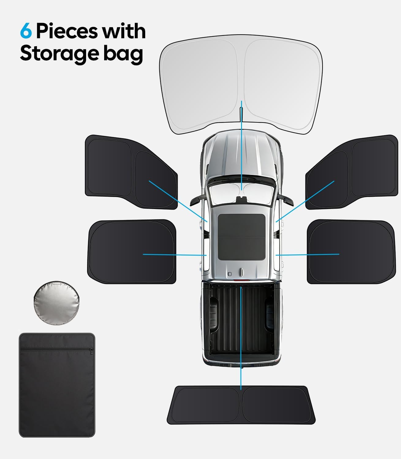 Car sunshade set with storage bag displayed on a white background