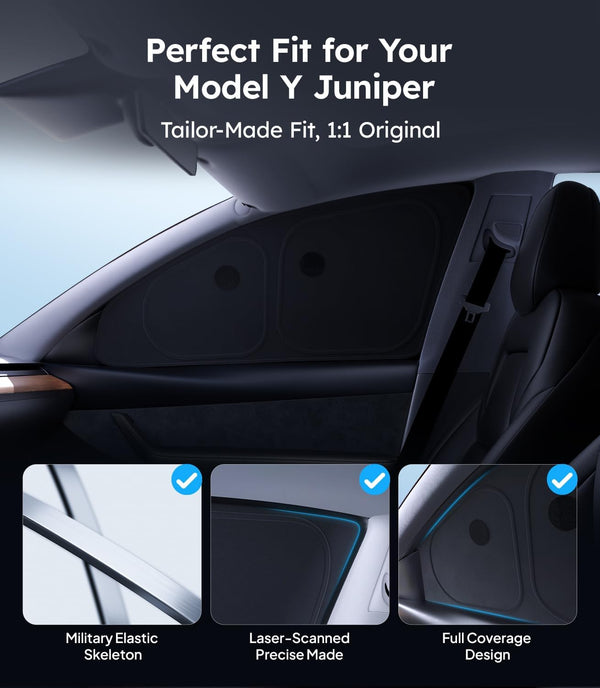 Car interior with text indicating a perfect fit for Model 3 Highland, featuring details on material and design.