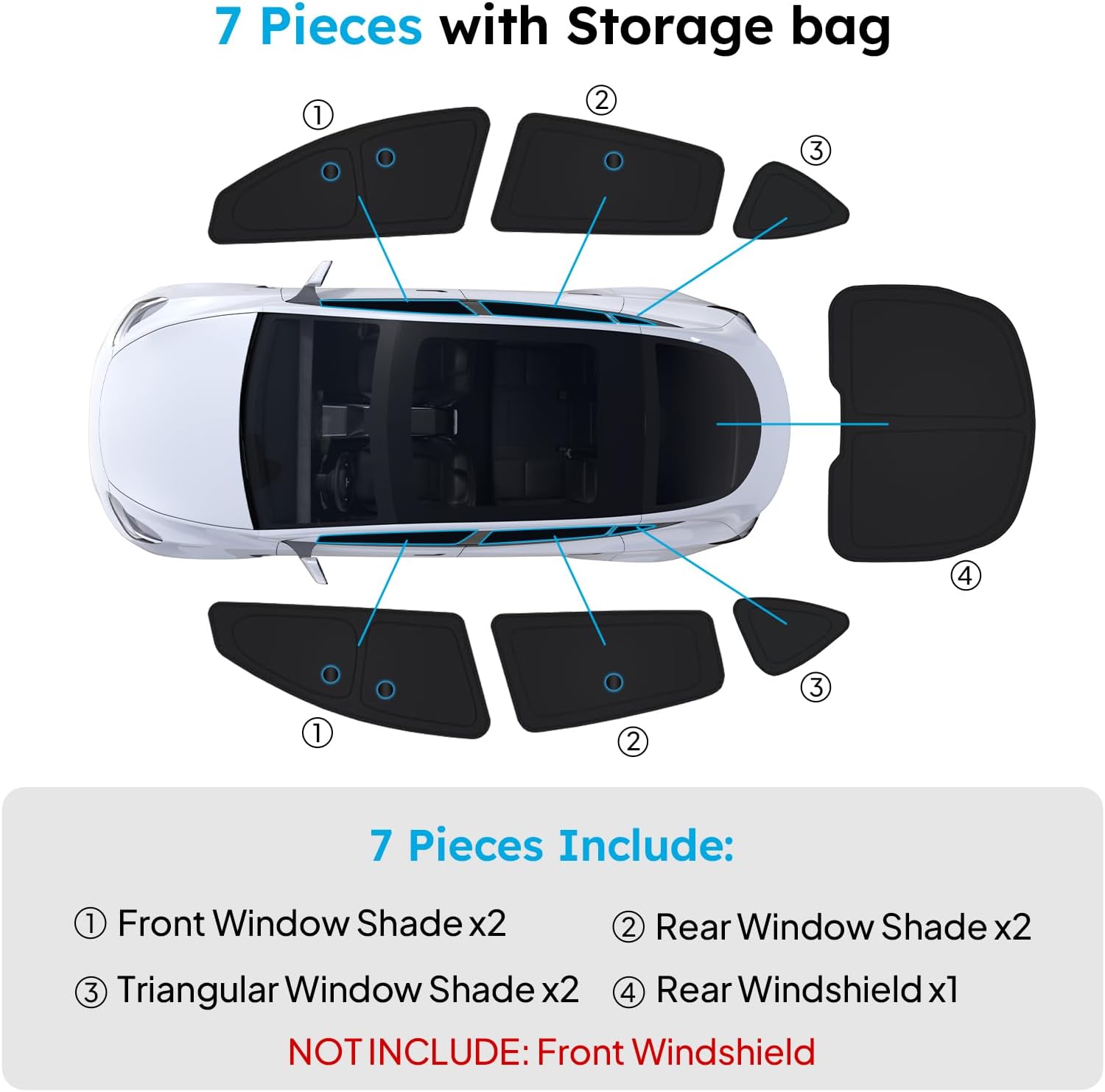 Car window shade set with labels and storage bag on a white background