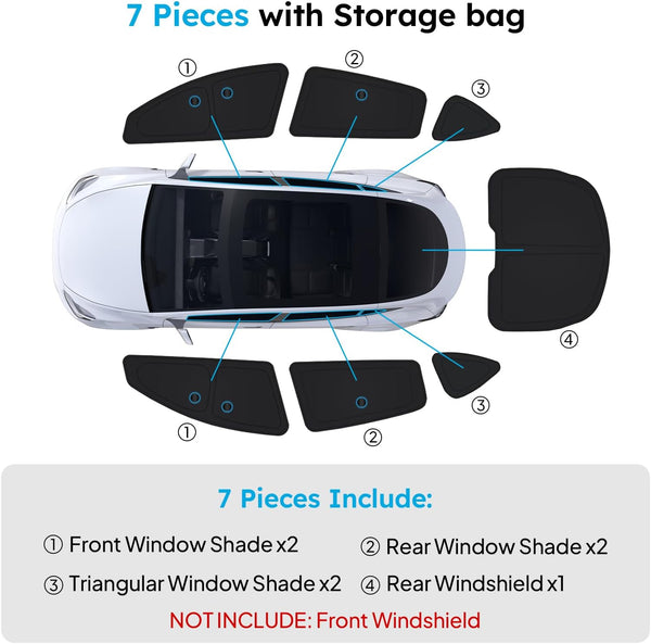 Car window shade set with labels and storage bag on a white background