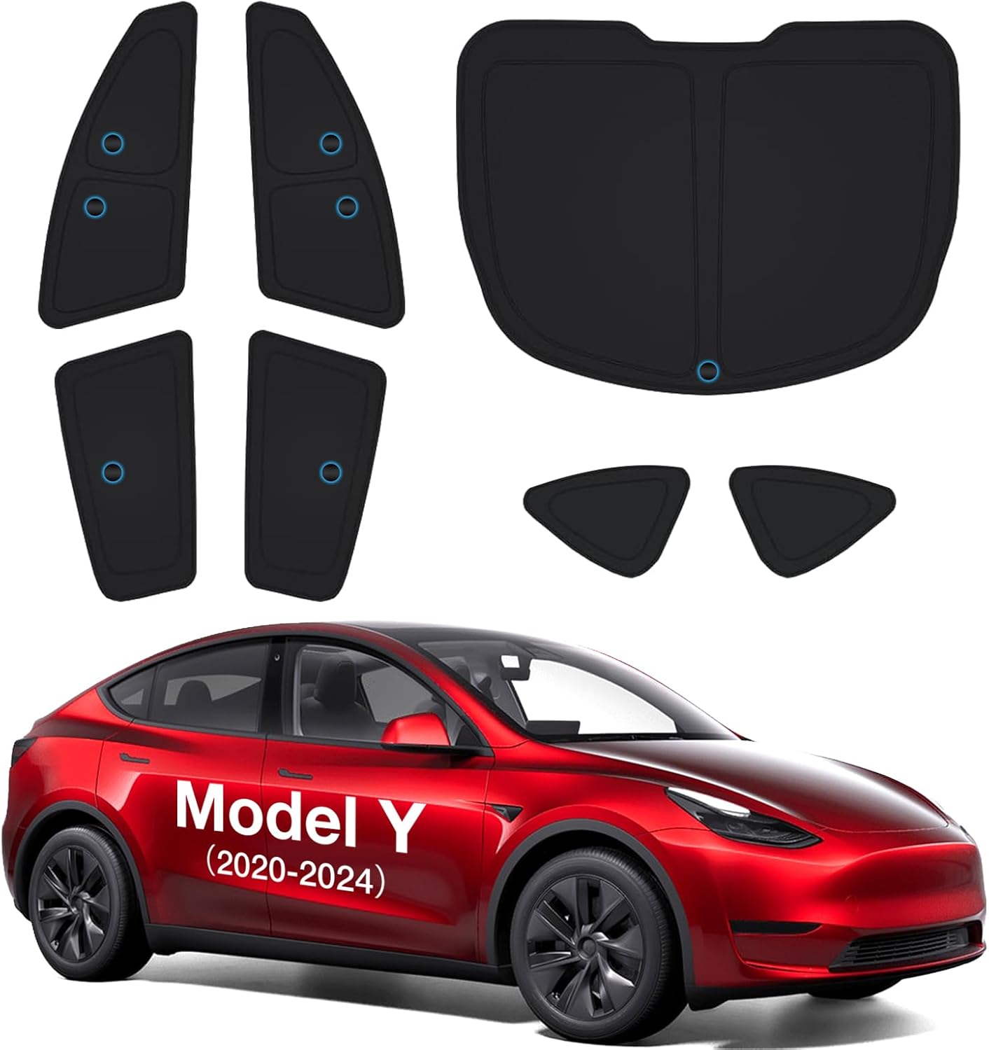 Black car mats with a red Tesla Model Y car on a white background