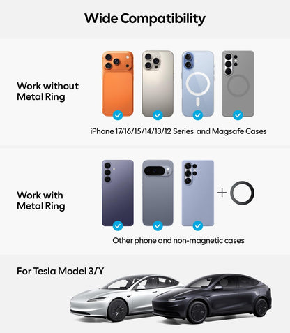 for Tesla Model 3/Y/YL/X/S Phone Mount, OEM-Style, Strongest Magnet | 360° Rotation Foldable Hidden Phone Holder, for Magsafe iPhone 17-12 Series, Tesla Model Y Model 3 Accessories WIGOO