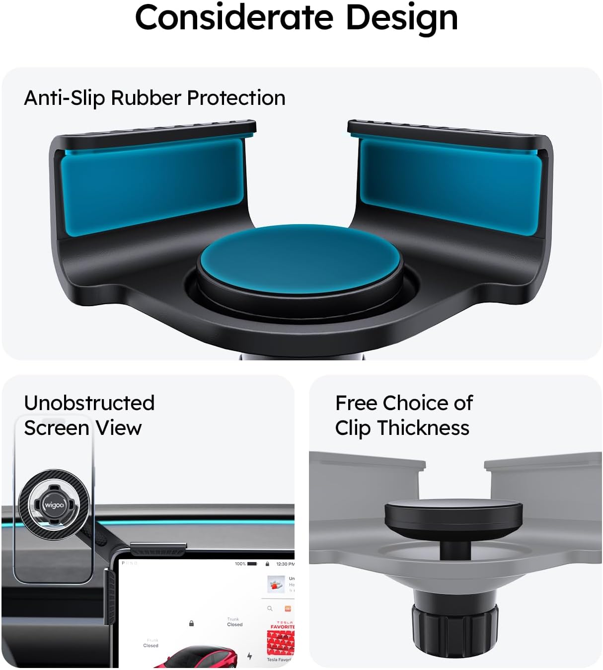 Computer monitor stand with anti-slip rubber protection, unobstructed screen view, and free choice of clip thickness.