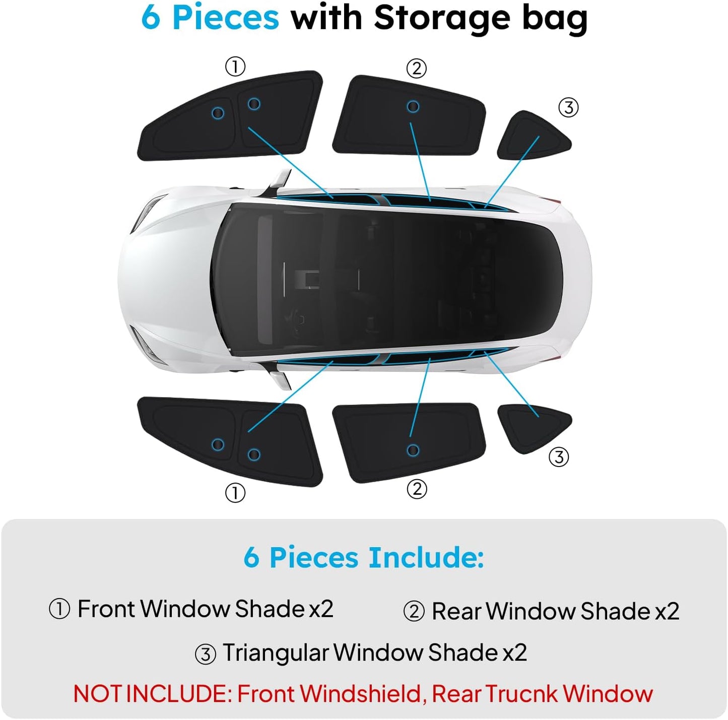 Car window shade set with storage bag on a white background