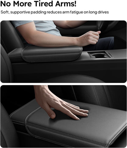Car armrest with a soft, supportive padding to reduce arm fatigue during long drives.