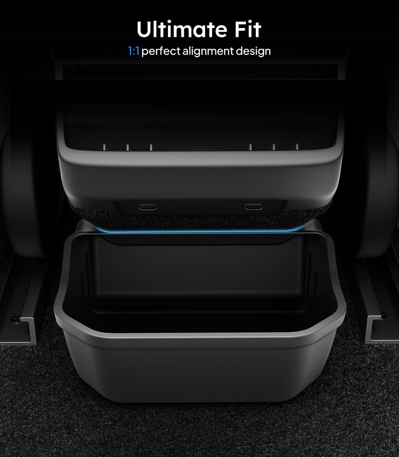 Black car storage box with 'Ultimate Fit' text on a dark background