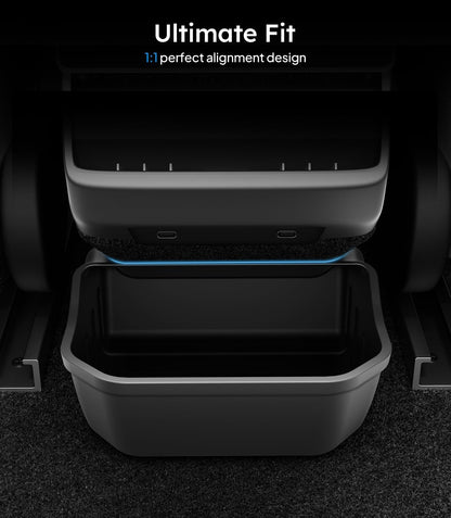 Black car storage box with 'Ultimate Fit' text on a dark background