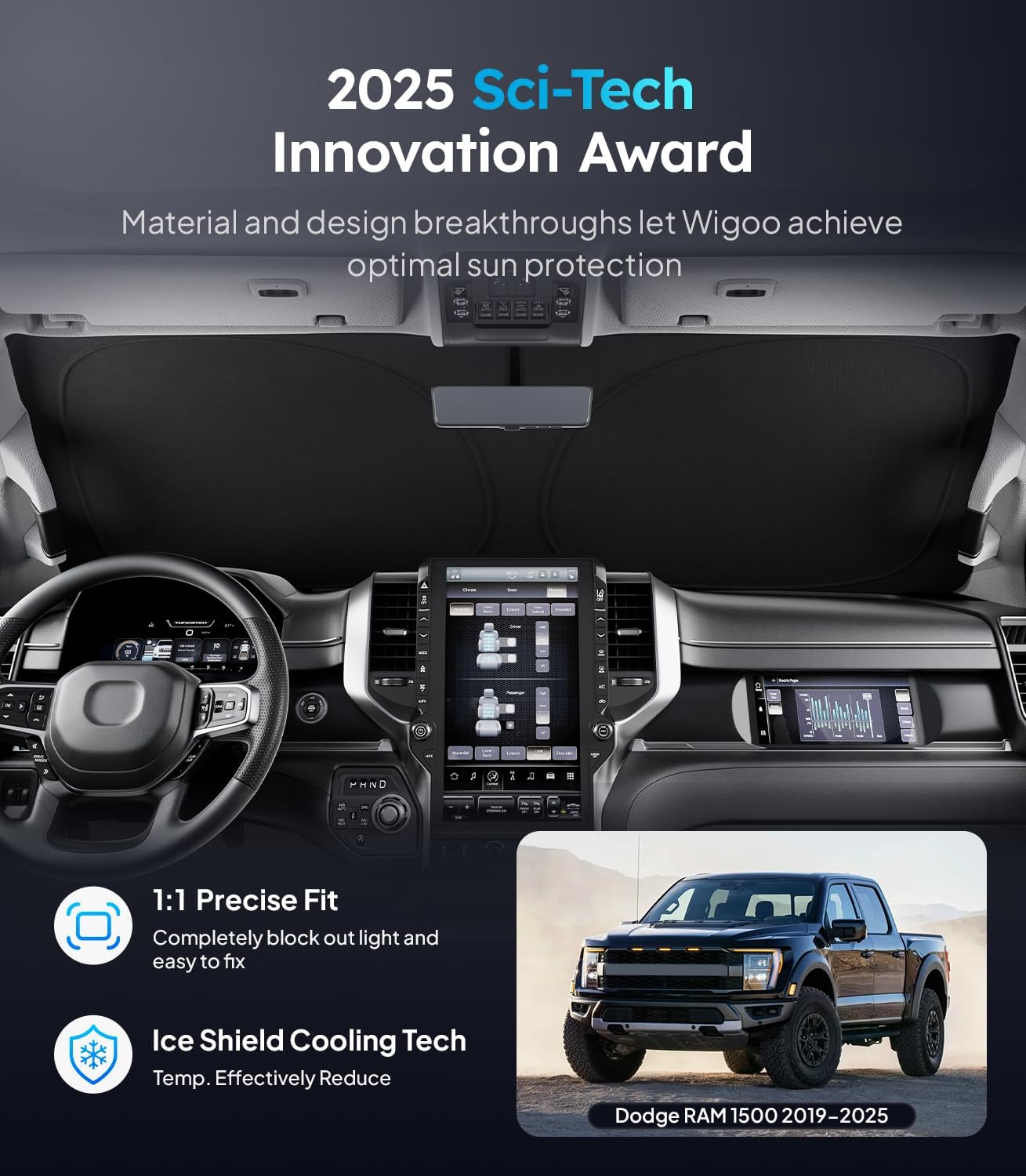 Car interior with sunshade and 2025 Sci-Tech Innovation Award text