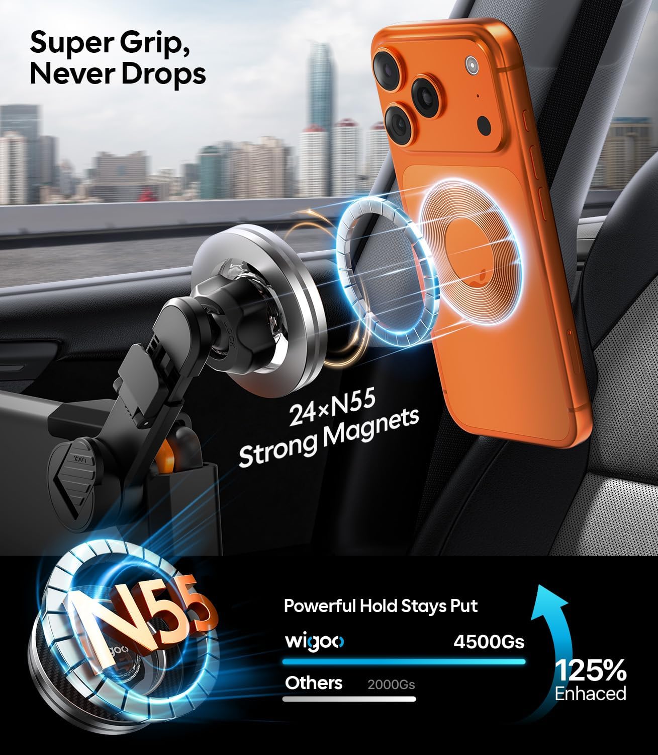 Wigoo Magnetic Phone Mount for Tesla Model 3 Model Y Accessories【Strongest Magnet & No Blocking View】 Screen Side Magnetic Phone Holder for Magsafe iPhone 17-12 & Android - Extendable Arm (No Glue) WIGOO