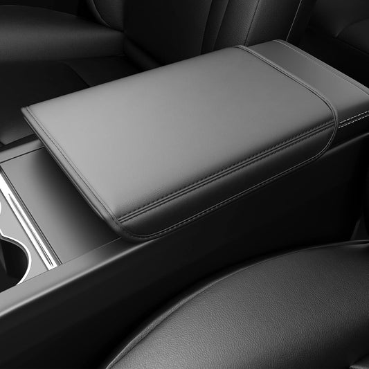 Gray armrest cover in a car interior