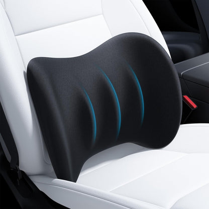 Black ergonomic pillow on a car seat