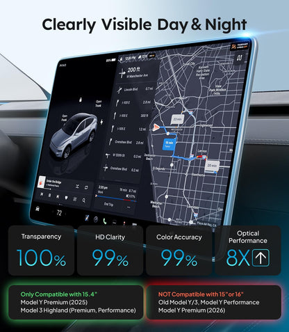 Car infotainment screen displaying navigation with technical specifications below.