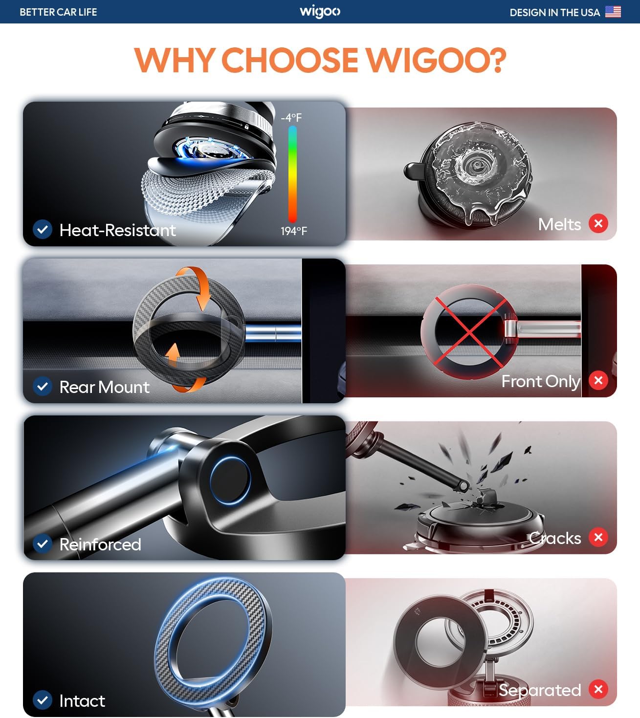 Wigoo 2026 Upgraded Car Phone Holder for Magsafe [98LBS Suction & 3000gf Magnetic] 360° Adjustable Car Mount, Cell Phone Holders for Your Car, for iPhone 17 Pro Max 16 15 14 13 12 Plus, Carbon Fiber WIGOO