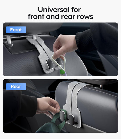 Car seat hook universal for front and rear rows with usage demonstration.