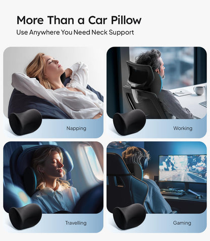 Neck support pillow used in various scenarios like napping, working, travelling, and gaming.