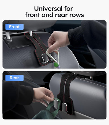 Car seat hook universal for front and rear rows with usage demonstration.