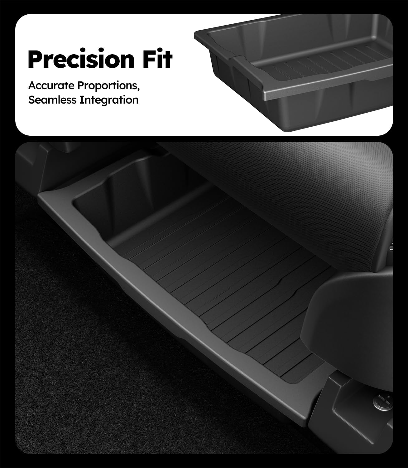 Car mat with precision fit text and close-up of mat's interior