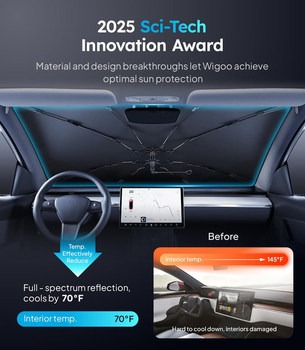 Car interior with sun protection feature, 2025 Sci-Tech Innovation Award text.