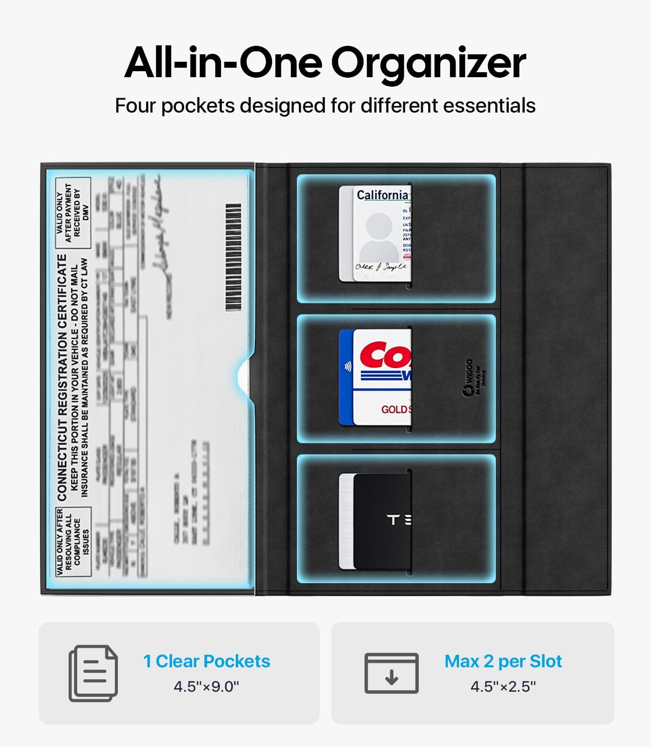 All-in-one organizer with four pockets for different essentials on a white background