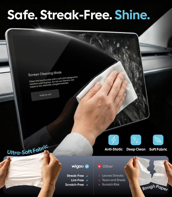 Wigoo Car Screen Cleaner Wipes [Alcohol-Free, Streak-Free] Auto Touchscreen Wipes for Computer, Laptop, Phone, ipad, Individually Wrapped 52 Count + Microfiber Pad & Cloth WIGOO
