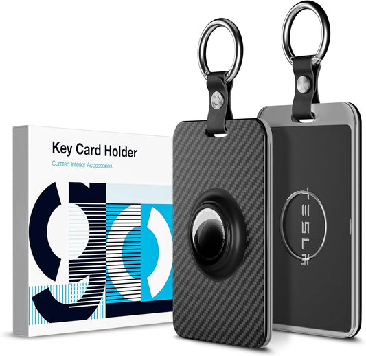 Wigoo Key Card Holder for Tesla with AirTag Slot [Scratch-Resistant, Carbon Fiber Texture] Hard PC Key Card Case with Keychain, for Model 3/Y/S/X Cybertruck Accessories (2-Pack) WIGOO