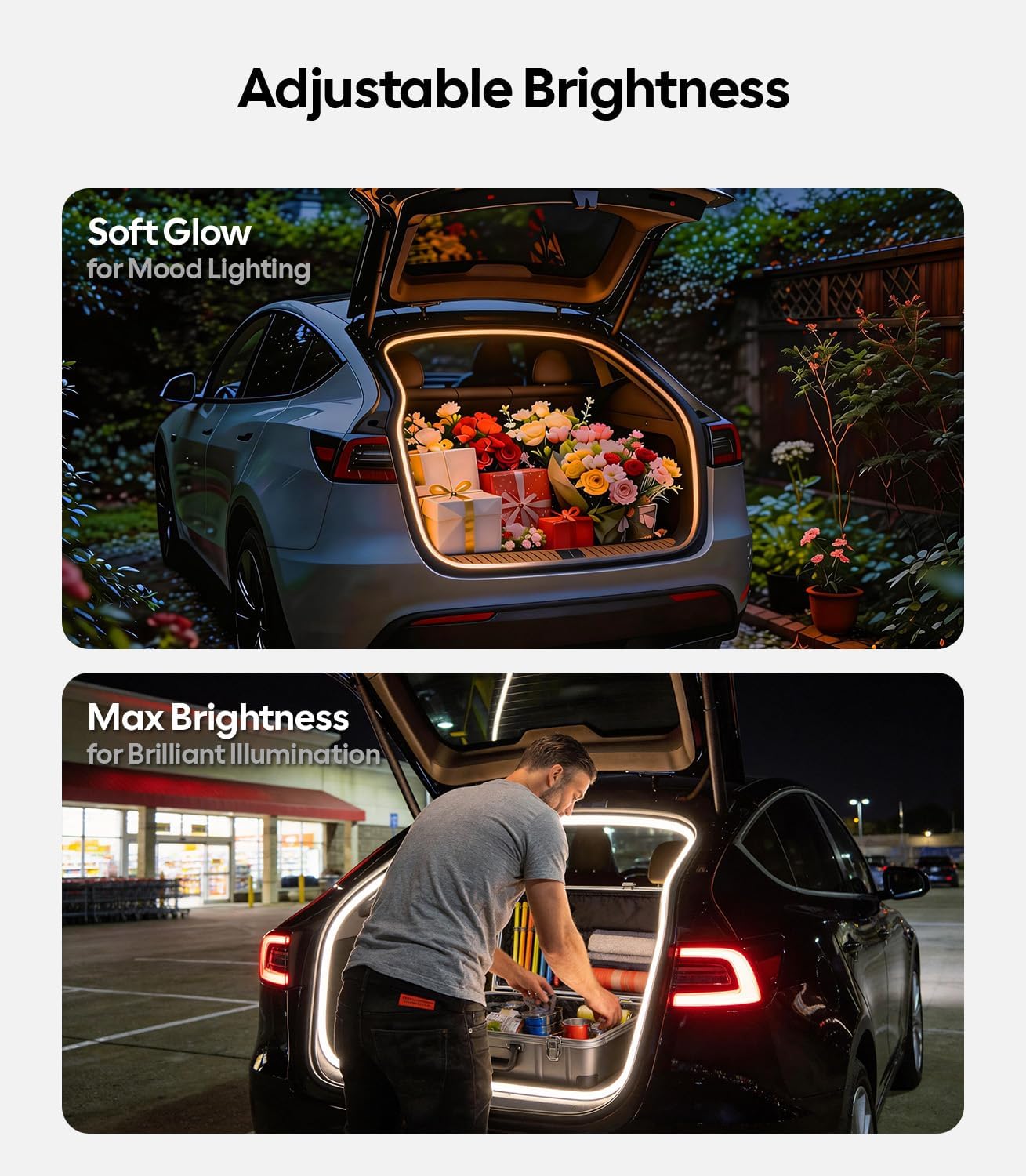 Wigoo Tesla Model Y Accessories Trunk COB Light Strip[Tool-Free & Damageless Installation, Seamless and Uniform Glow], Waterproof & Dimmable, Fit for 2020-2026 Tesla Model Y/juniper, Cool White Light. WIGOO