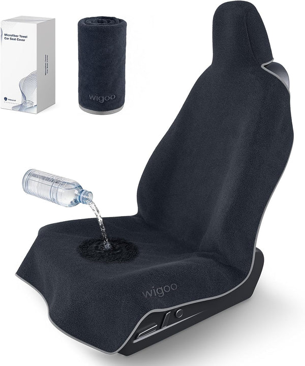 Wigoo Microfiber Car Seat Cover Towel- Waterproof & Sweatproof, Odor-Proof, for Use After Gym, Universal Fit, Machine Washable, Non-Slip Backing, Seat Covers for Car, Truck, SUV, Van (1 Pack, Black) WIGOO