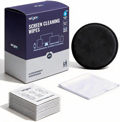 Wigoo Car Screen Cleaner Wipes [Alcohol-Free, Streak-Free] Auto Touchscreen Wipes for Computer, Laptop, Phone, ipad, Individually Wrapped 52 Count + Microfiber Pad & Cloth WIGOO