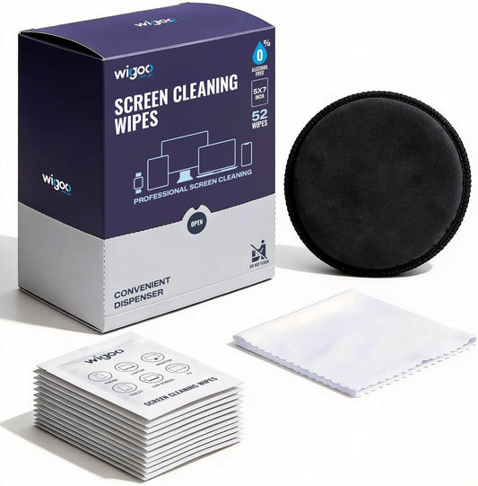 Wigoo Car Screen Cleaner Wipes [Alcohol-Free, Streak-Free] Auto Touchscreen Wipes for Computer, Laptop, Phone, ipad, Individually Wrapped 52 Count + Microfiber Pad & Cloth WIGOO