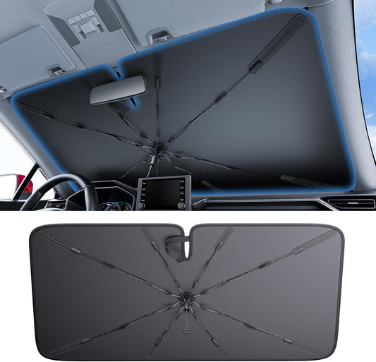 Car sunshade umbrella with a car interior background