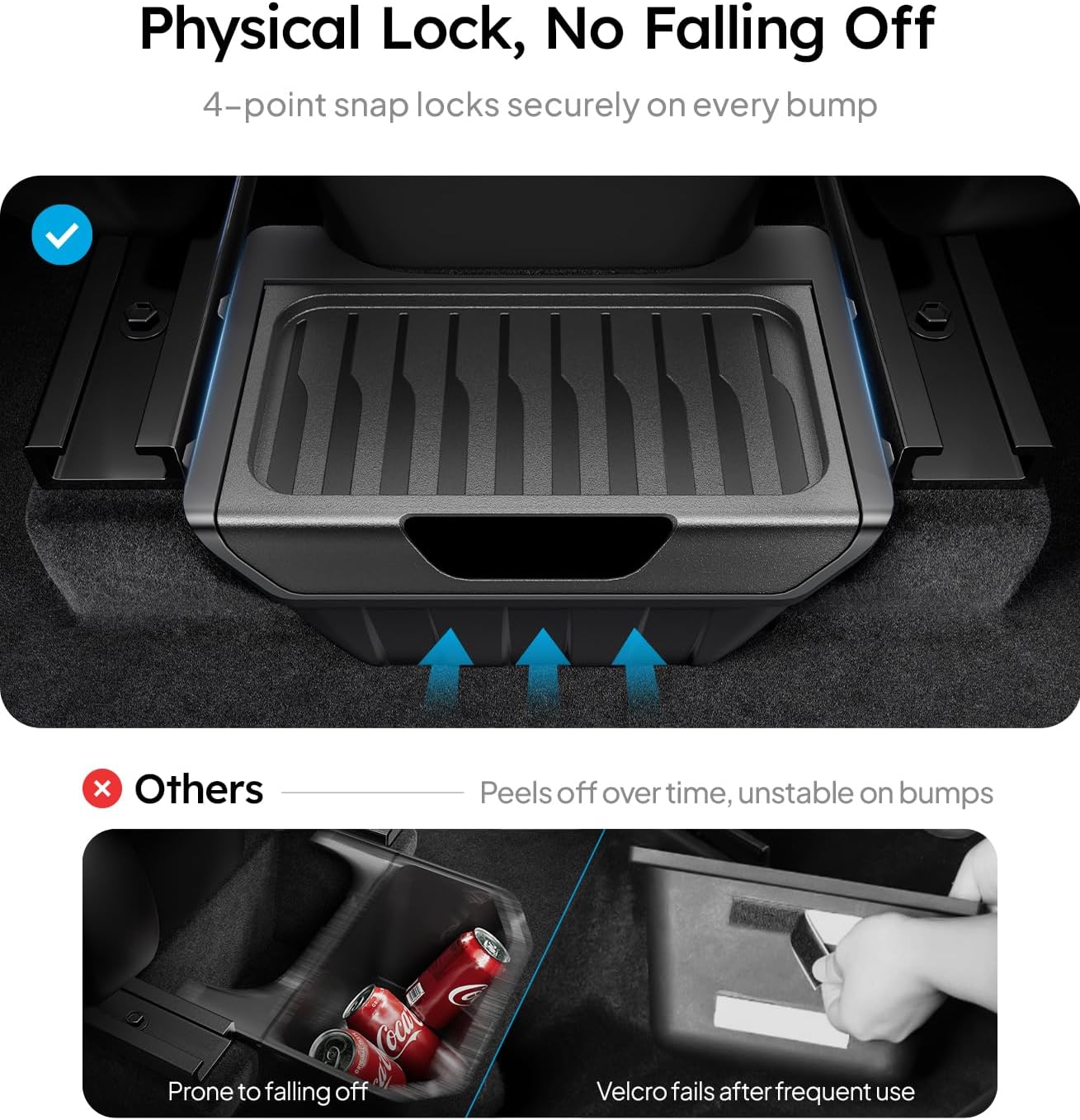 Car trunk mat with 4-point snap lock system and comparison to other types of car mats.