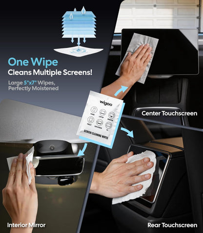 Wigoo Car Screen Cleaner Wipes [Alcohol-Free, Streak-Free] Auto Touchscreen Wipes for Computer, Laptop, Phone, ipad, Individually Wrapped 52 Count + Microfiber Pad & Cloth WIGOO