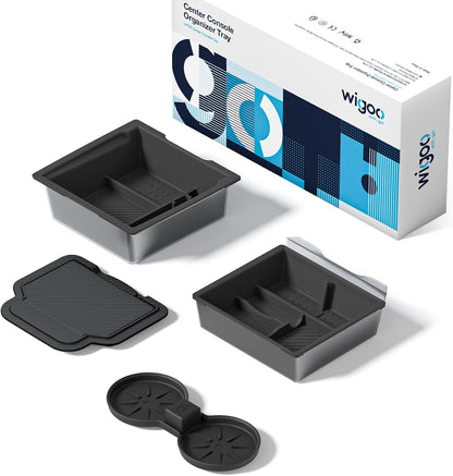 Car center console organizer tray with packaging on a white background