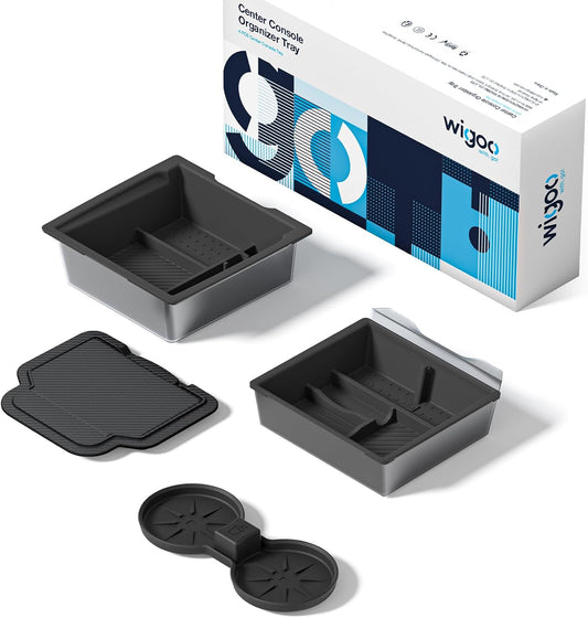 Car center console organizer tray with packaging on a white background