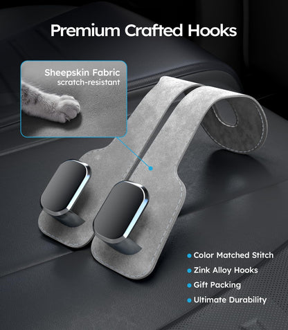 Sheepskin fabric car hook with scratch-resistant feature on a car interior background