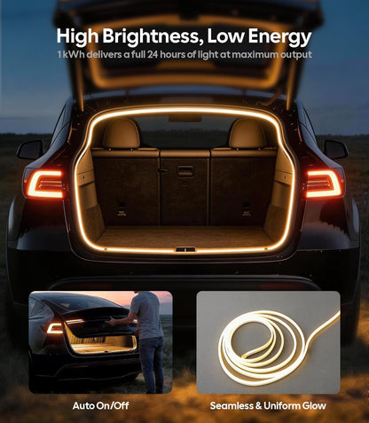 Wigoo Tesla Model Y Accessories Trunk COB Light Strip[Tool-Free & Damageless Installation, Seamless and Uniform Glow], Waterproof & Dimmable, Fit for 2020-2026 Tesla Model Y/juniper, Warm White Light. WIGOO