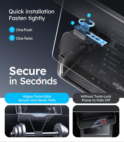 Product advertisement for Wigoo Twist-Lock system with installation instructions and features.