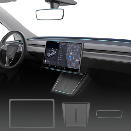 Wigoo 3PCS Center Console Accessories for Tesla Model Y Juniper [Wireless Charger Mat, 15.4'' Screen Edge Cover, Rearview Mirror Cover] for Model Y Juniper (Premium and Performance Only), White WIGOO