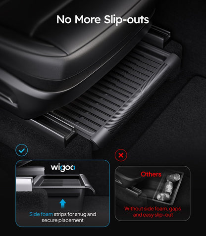 Car mat with side foam strips for secure placement, featuring wigoo brand.