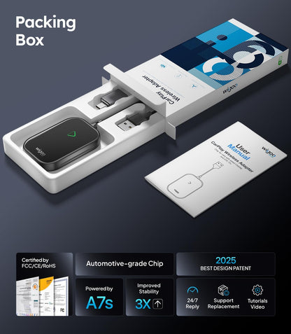 Woox remote control packaging with accessories on a dark background