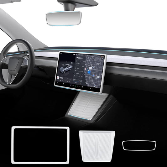 Wigoo 3PCS Center Console Accessories for Tesla Model Y Juniper [Wireless Charger Mat, 15.4'' Screen Edge Cover, Rearview Mirror Cover] for Model Y Juniper (Premium and Performance Only), White WIGOO
