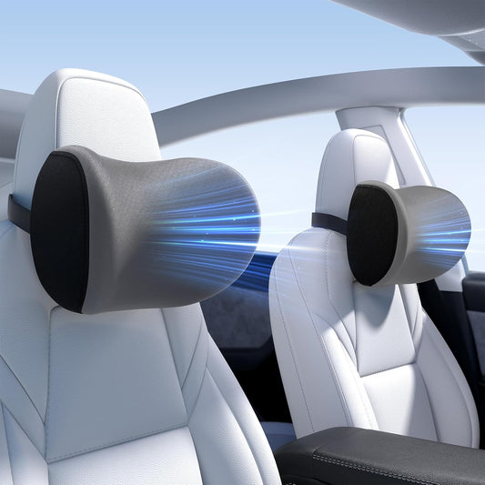 Car headrests with built-in speakers in a vehicle interior