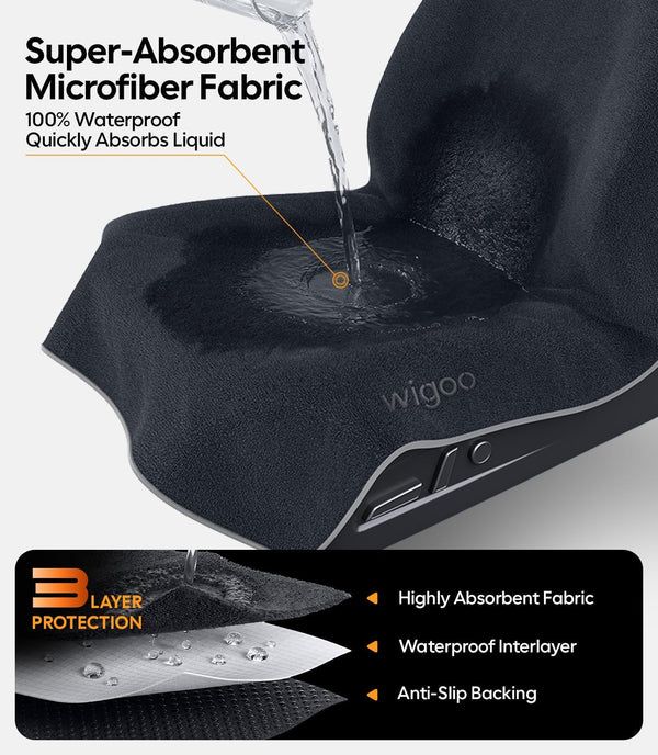 Wigoo Microfiber Car Seat Cover Towel- Waterproof & Sweatproof, Odor-Proof, for Use After Gym, Universal Fit, Machine Washable, Non-Slip Backing, Seat Covers for Car, Truck, SUV, Van (1 Pack, Black) WIGOO