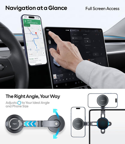 for Tesla Model 3/Y/YL/X/S Phone Mount, OEM-Style, Strongest Magnet | 360° Rotation Foldable Hidden Phone Holder, for Magsafe iPhone 17-12 Series, Tesla Model Y Model 3 Accessories WIGOO